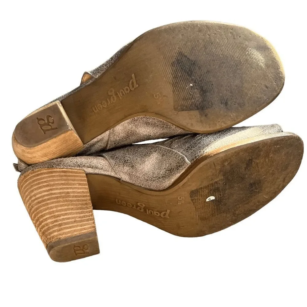 Paul Green Cayanne Peep Toe Sandal size 8M Smoke Metallic Leather Heels Shoes